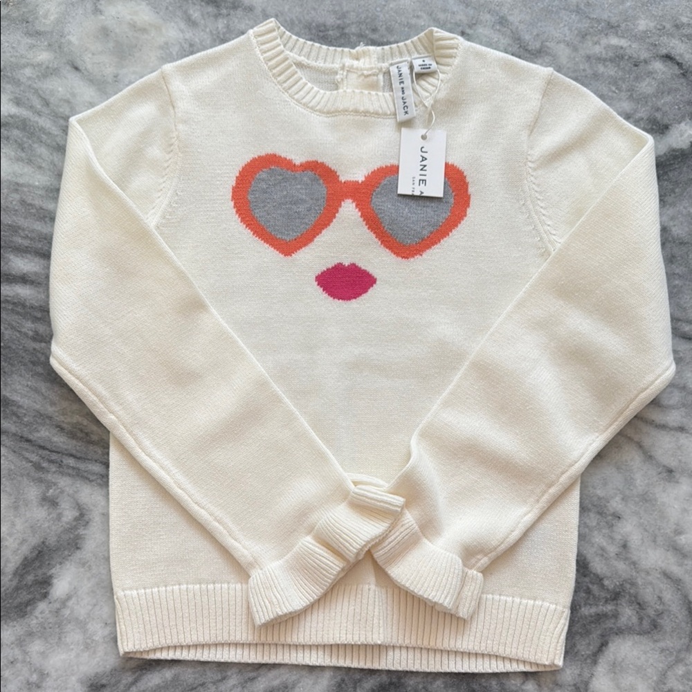 Janie and Jack Ivory Sweater with Heart Glasses Motif